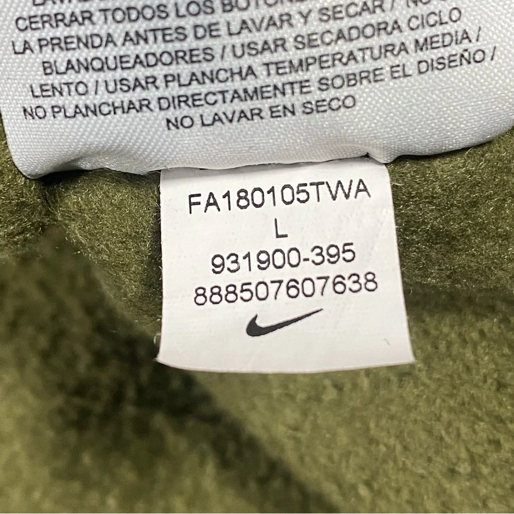 Nike Jacket Men’s Large Olive Green Hood Spell Out Sleeve Polar Fleece HBR Sport - Picture 12 of 13